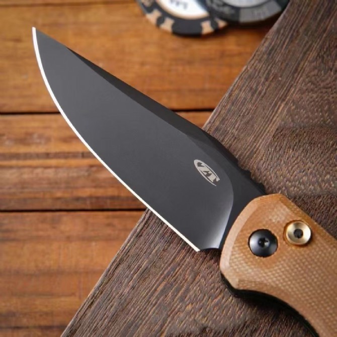 ZT 0512 AUTO Folding Knife 3.54" CPM-D2 Clip Point Blade, Natural Canvas Micarta Handles