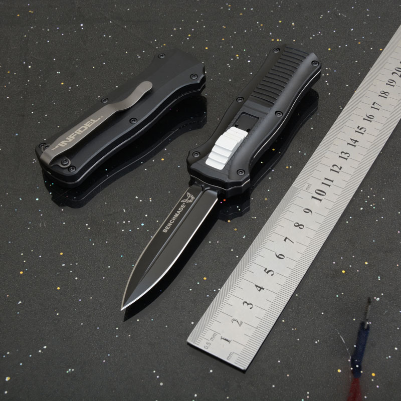 BM Mini-Infidel 3350 Dagger AUTO OTF Knife 3.07" S30V Double Edge Blade, Aluminum Handles - 3350BK
