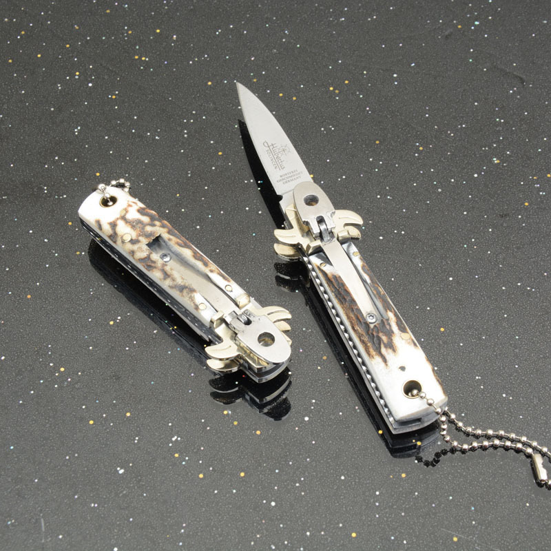 Italy AKC Leverletto By Bill DeShivs OTF AUTO Knife 2.44'' D2 Steel Blade, Natural Antler Handles