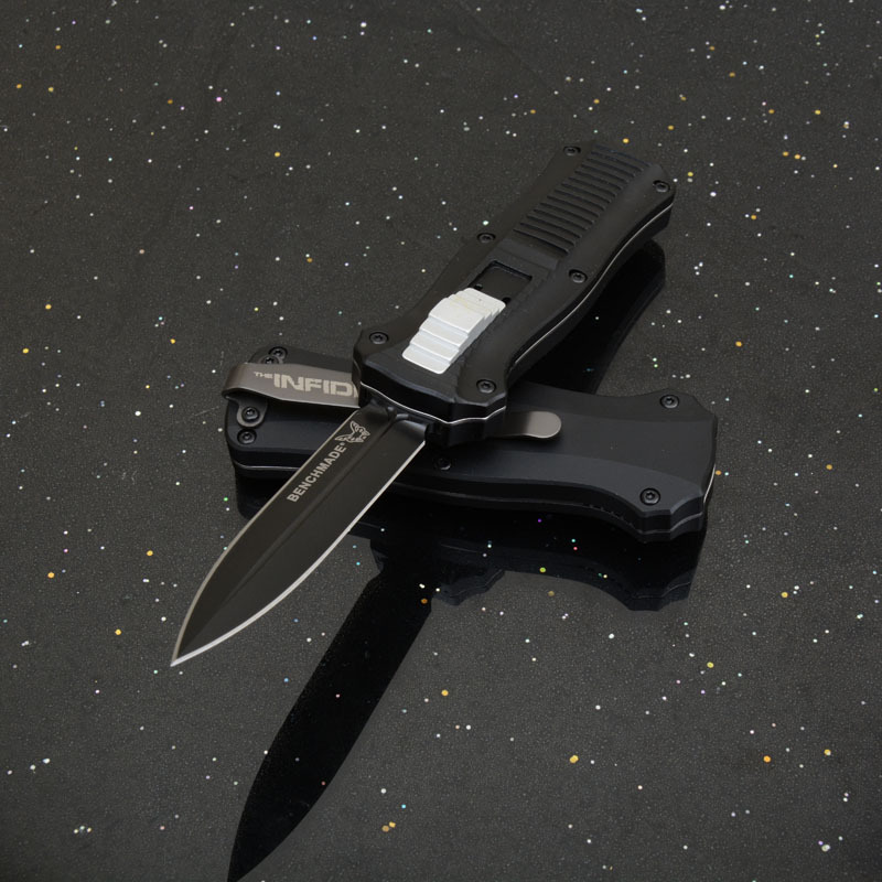 BM Mini-Infidel 3350 Dagger AUTO OTF Knife 3.07" S30V Double Edge Blade, Aluminum Handles - 3350BK