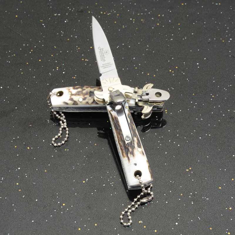 Italy AKC Leverletto By Bill DeShivs OTF AUTO Knife 2.44'' D2 Steel Blade, Natural Antler Handles
