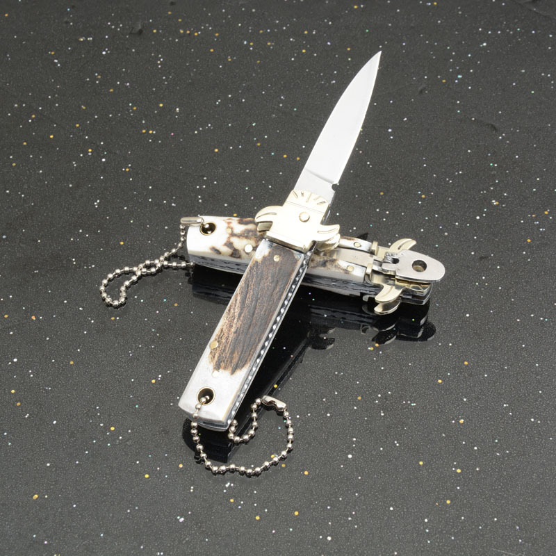 Italy AKC Leverletto By Bill DeShivs OTF AUTO Knife 2.44'' D2 Steel Blade, Natural Antler Handles