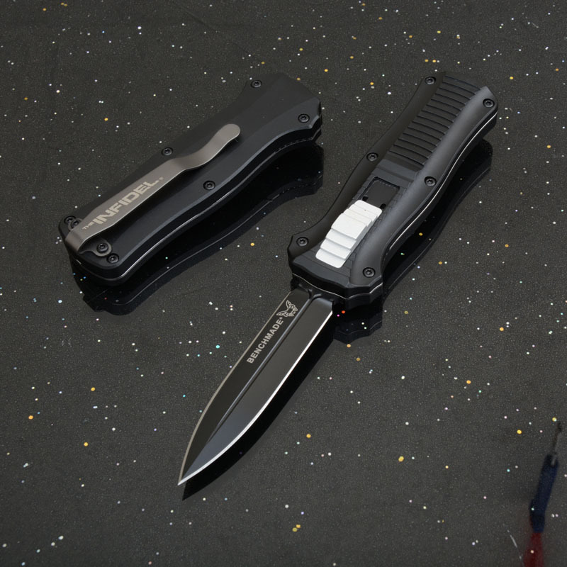 BM Mini-Infidel 3350 Dagger AUTO OTF Knife 3.07" S30V Double Edge Blade, Aluminum Handles - 3350BK