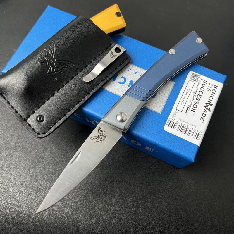 BM 315 Successor Slipjoint Folding Knife 2.56" M390 Satin Drop Point Blade, T6-6061 Aluminum Handles with Ash Gray Bolsters