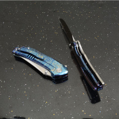 Titanium Folding Blade Knife 3.07" 14C28N Combo Tanto Blade, TC4 Handles