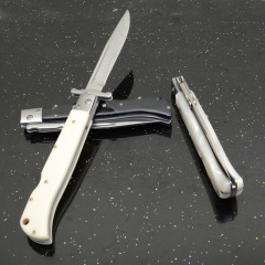 Italy AKC 11'' Godfather Stiletto Mafia OTF AUTO Knife 5.12" 440 Steel Mirror Blade, Acrylic Handles