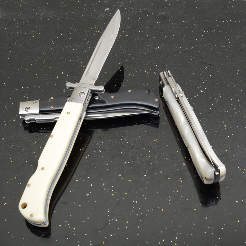 Italy AKC 11'' Godfather Stiletto Mafia OTF AUTO Knife 5.12" 440 Steel Mirror Blade, Acrylic Handles