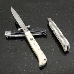 Italy AKC 11'' Godfather Stiletto Mafia OTF AUTO Knife 5.12" 440 Steel Mirror Blade, Acrylic Handles