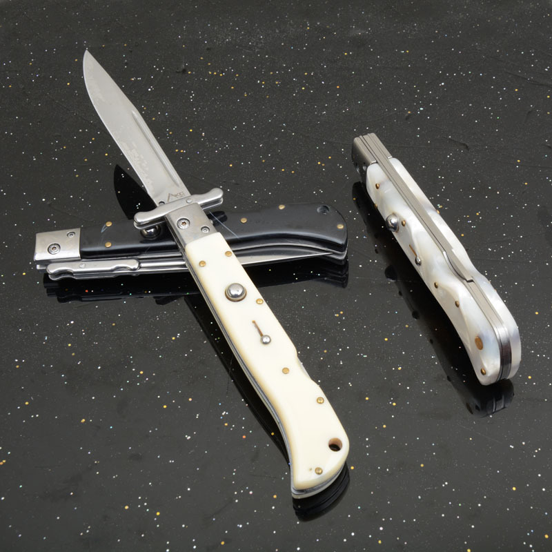 Italy AKC 11'' Godfather Stiletto Mafia OTF AUTO Knife 5.12" 440 Steel Mirror Blade, Acrylic Handles