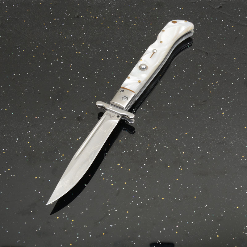 Italy AKC 11'' Godfather Stiletto Mafia OTF AUTO Knife 5.12" 440 Steel Mirror Blade, Acrylic Handles