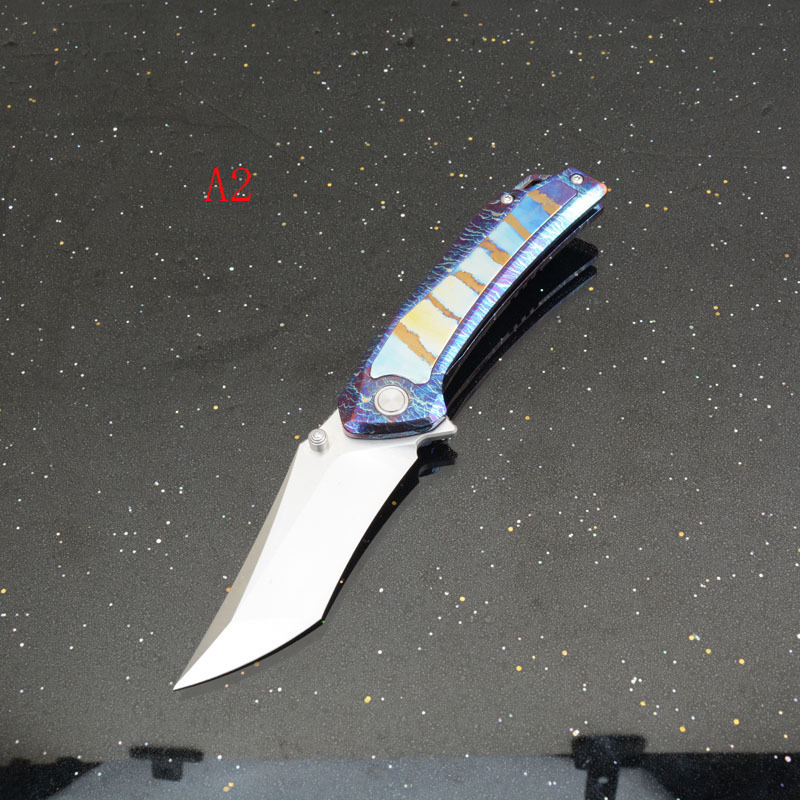 Titanium Folding Blade Knife 3.07" 14C28N Combo Tanto Blade, TC4 Handles