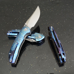 Titanium Folding Blade Knife 3.07" 14C28N Combo Tanto Blade, TC4 Handles