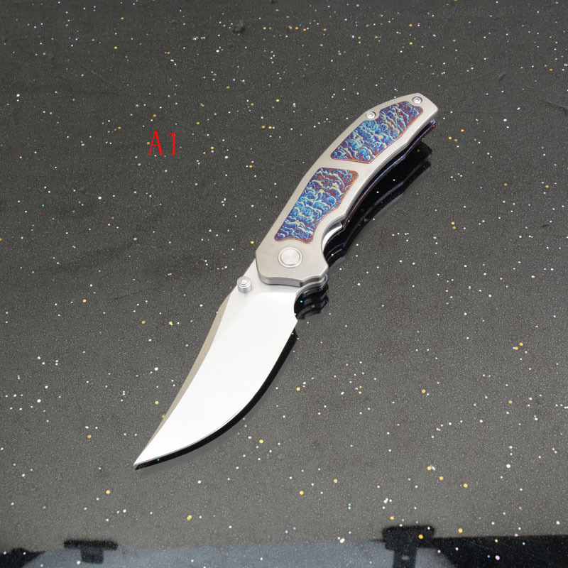 Titanium Folding Blade Knife 3.07" 14C28N Combo Tanto Blade, TC4 Handles
