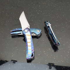 Titanium Folding Blade Knife 3.07" 14C28N Combo Tanto Blade, TC4 Handles