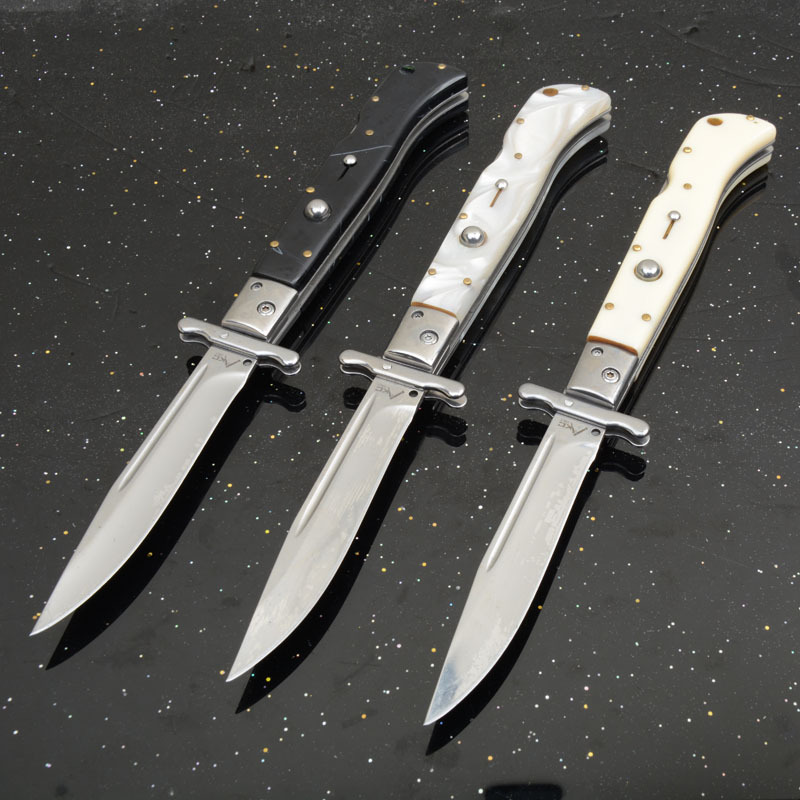 Italy AKC 11'' Godfather Stiletto Mafia OTF AUTO Knife 5.12" 440 Steel Mirror Blade, Acrylic Handles