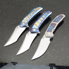 Titanium Folding Blade Knife 3.07" 14C28N Combo Tanto Blade, TC4 Handles