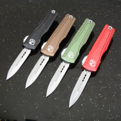 MT Combat Troodon Gen II AUTO OTF Knife 2.95" D2 Double Edge Dagger Blade, Black Aluminum Handles