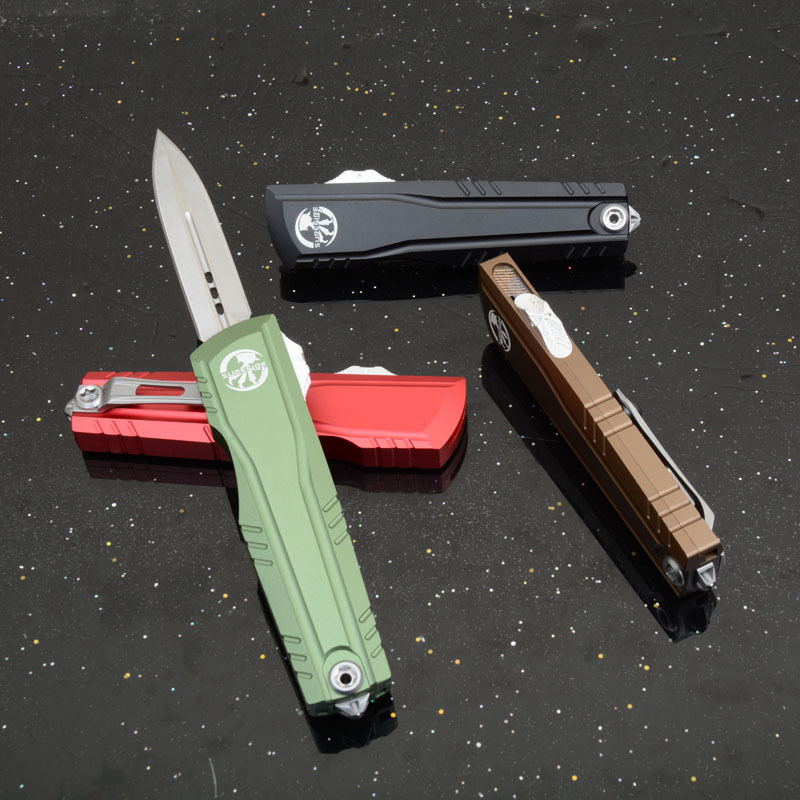 MT Combat Troodon Gen II AUTO OTF Knife 2.95" D2 Double Edge Dagger Blade, Black Aluminum Handles
