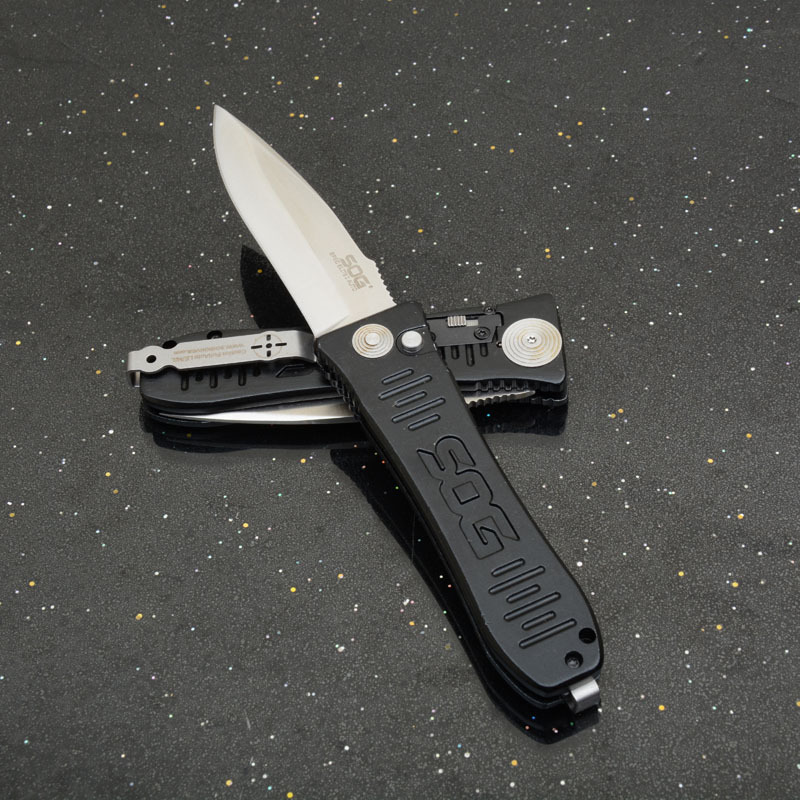 SOG OTF Folding Knife Assisted 3.15" D2 Plain Blade, Aluminum Alloy Handles