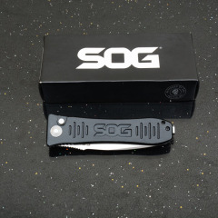 SOG OTF Folding Knife Assisted 3.15" D2 Plain Blade, Aluminum Alloy Handles