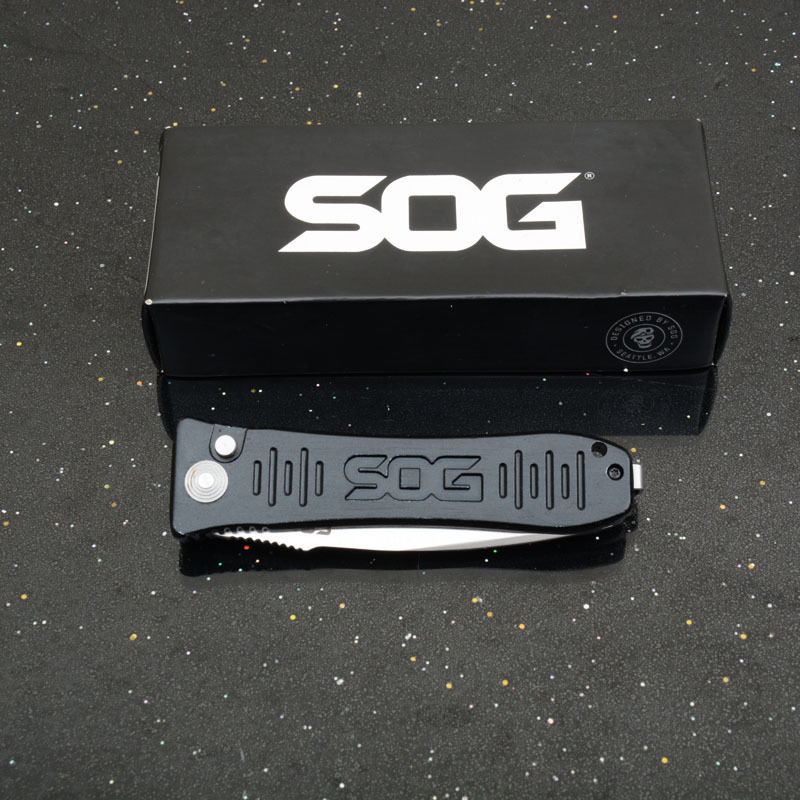 SOG OTF Folding Knife Assisted 3.15" D2 Plain Blade, Aluminum Alloy Handles