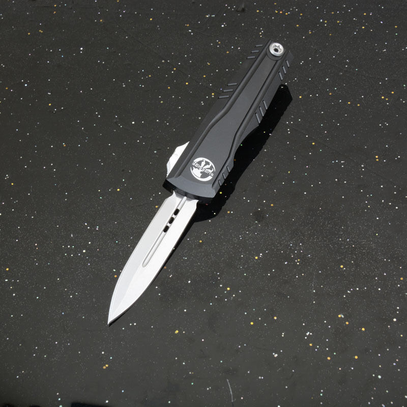 MT Combat Troodon Gen II AUTO OTF Knife 2.95" D2 Double Edge Dagger Blade, Black Aluminum Handles
