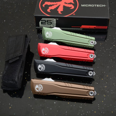 MT Combat Troodon Gen II AUTO OTF Knife 2.95" D2 Double Edge Dagger Blade, Black Aluminum Handles