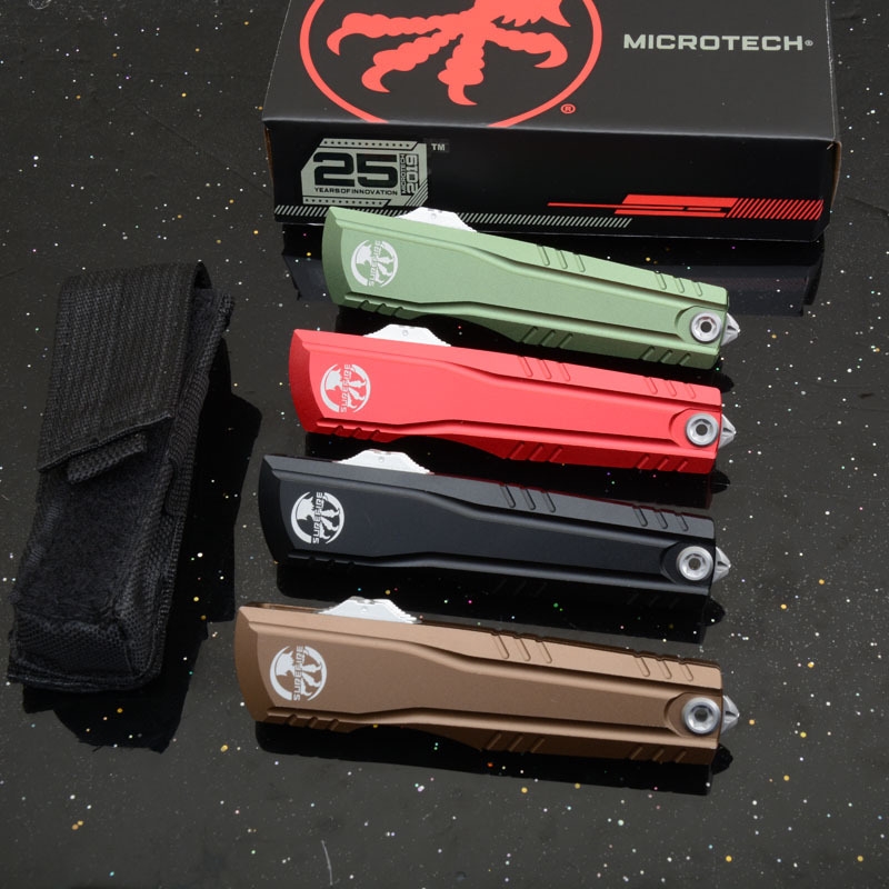 MT Combat Troodon Gen II AUTO OTF Knife 2.95" D2 Double Edge Dagger Blade, Black Aluminum Handles