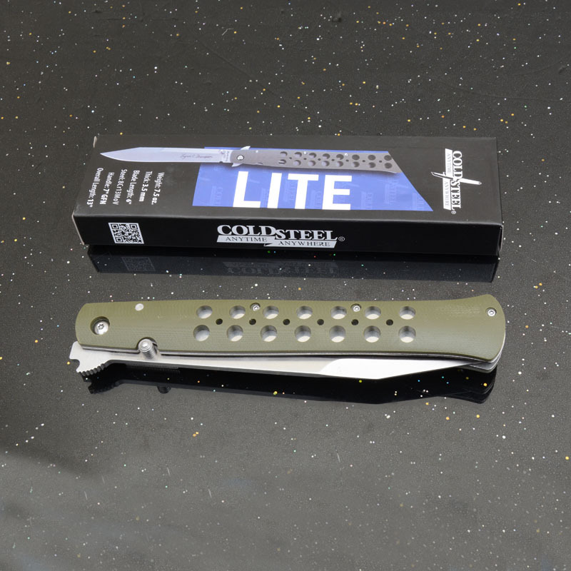 Cold Steel 26SXP Ti-Lite Flipper Knife 5.59" 440c Plain Satin Blade, Green Zy-Ex Handles