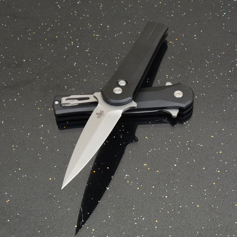 OTF Folding Knife Assisted 3.35" D2 Plain Blade, Aluminum Alloy Handles