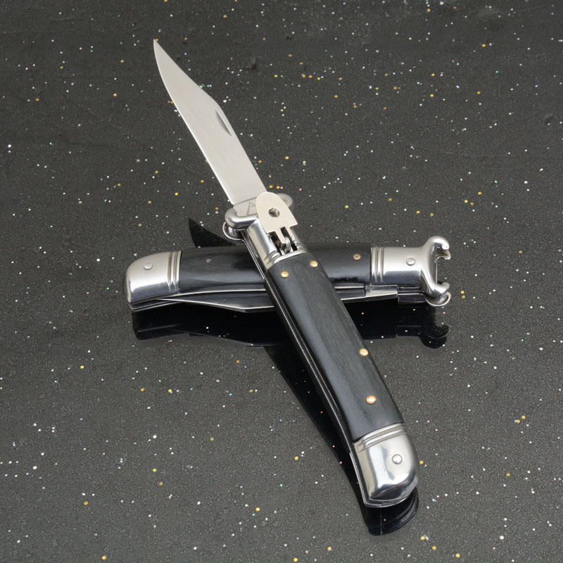 Italy AKC Godfather Stiletto Mafia OTF AUTO Knife 3.62" 440c Steel Blade, Wood Handles