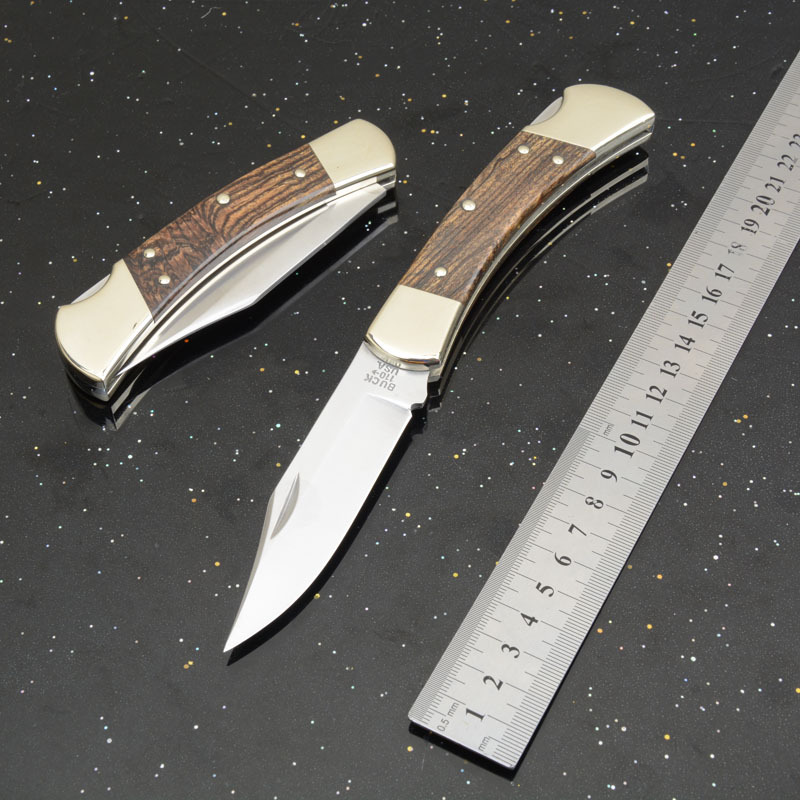 BK 110 Folding Knife 3.74" 440c Blade, Ebony Wood Handles, Lockback, Leather Sheath