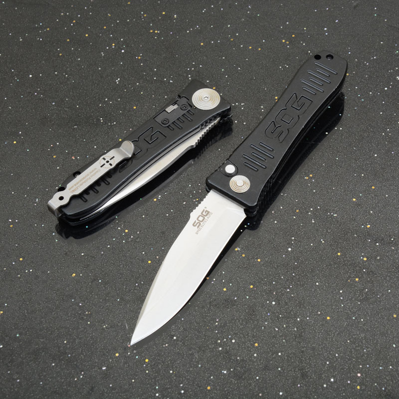 SOG OTF Folding Knife Assisted 3.15" D2 Plain Blade, Aluminum Alloy Handles