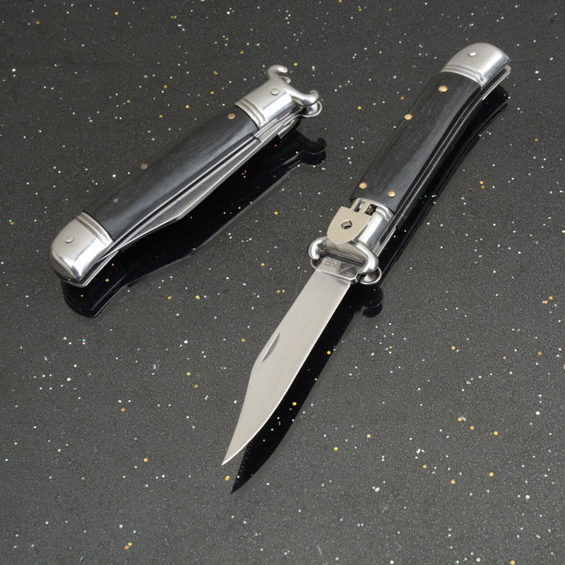 Italy AKC Godfather Stiletto Mafia OTF AUTO Knife 3.62" 440c Steel Blade, Wood Handles