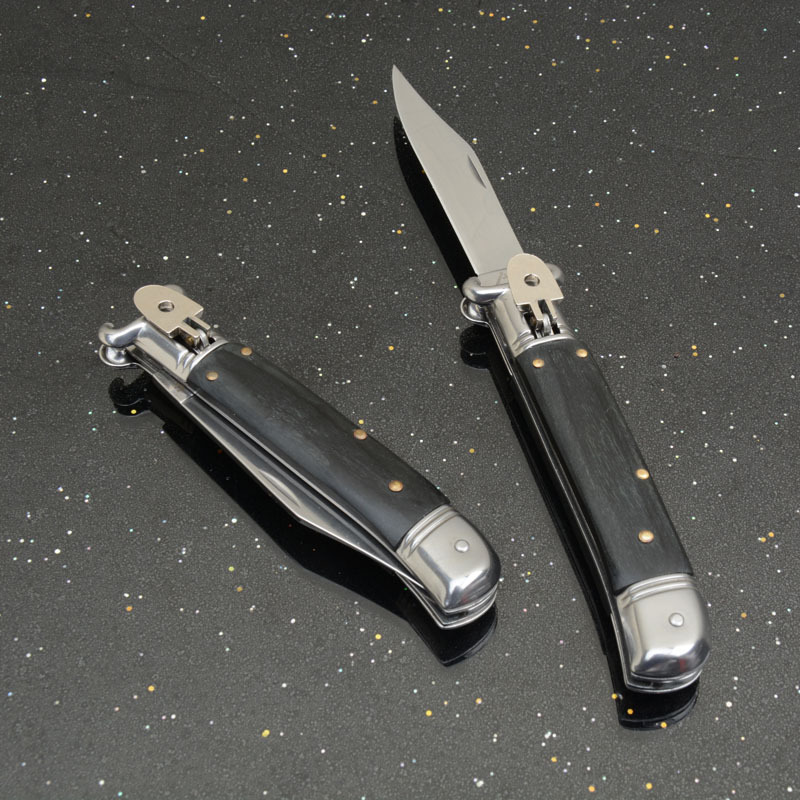 Italy AKC Godfather Stiletto Mafia OTF AUTO Knife 3.62" 440c Steel Blade, Wood Handles