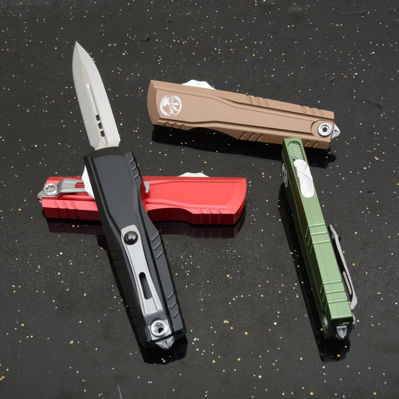 MT Combat Troodon Gen II AUTO OTF Knife 2.95" D2 Double Edge Dagger Blade, Black Aluminum Handles