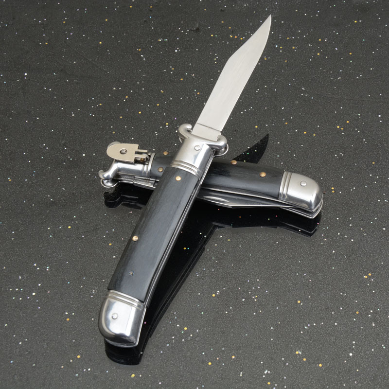 Italy AKC Godfather Stiletto Mafia OTF AUTO Knife 3.62" 440c Steel Blade, Wood Handles