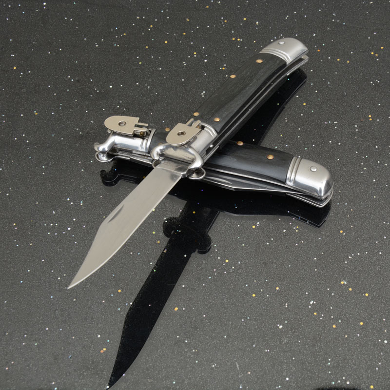 Italy AKC Godfather Stiletto Mafia OTF AUTO Knife 3.62" 440c Steel Blade, Wood Handles