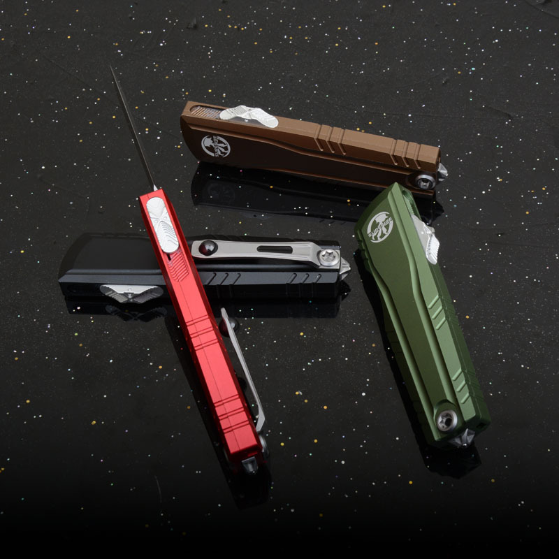 MT Combat Troodon Gen II AUTO OTF Knife 2.95" D2 Double Edge Dagger Blade, Black Aluminum Handles