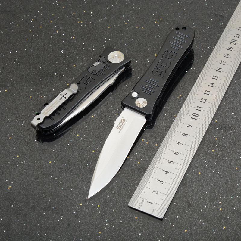 SOG OTF Folding Knife Assisted 3.15" D2 Plain Blade, Aluminum Alloy Handles