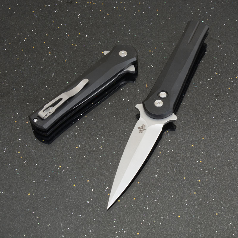 OTF Folding Knife Assisted 3.35" D2 Plain Blade, Aluminum Alloy Handles