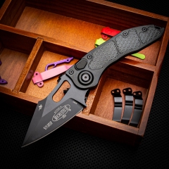 MT Stitch-I AUTO Folding Knife 3.03" M390 Black Blade, T6-6061 Handles