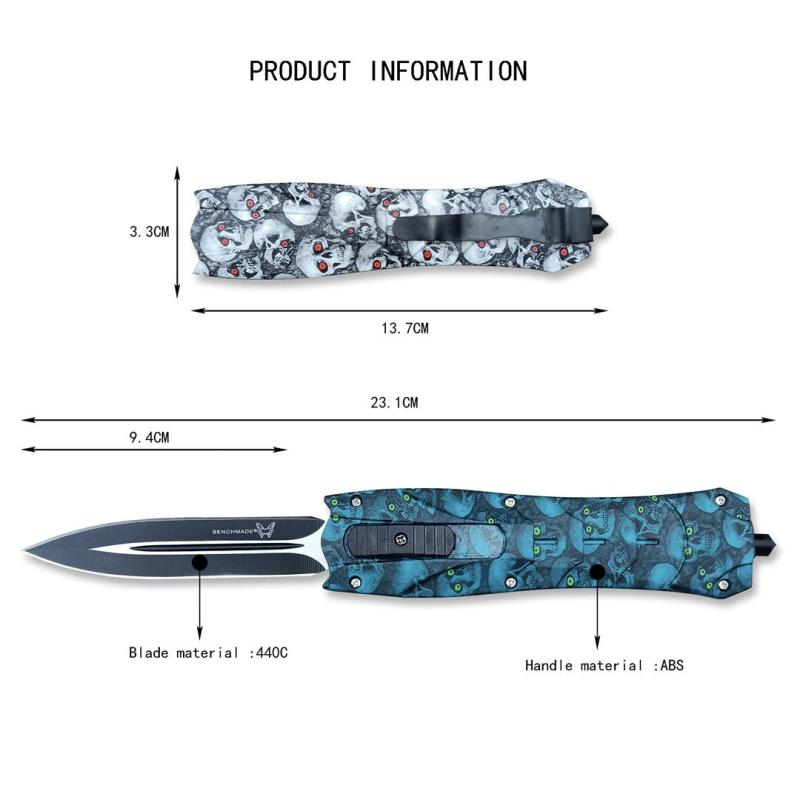 BM 3300 Infidel Dagger AUTO OTF Knife 3.62'' 440C Double Edge Blade, ABS Handles