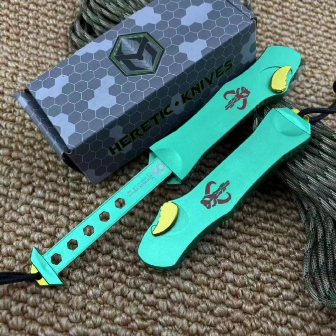 Heretic Knives V3 Bounty hunter OTF AUTO 3.46" M390 Stonewashed Blade, Aviation Aluminum Handles