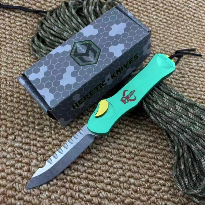 Heretic Knives V3 Bounty hunter OTF AUTO 3.46" M390 Stonewashed Blade, Aviation Aluminum Handles
