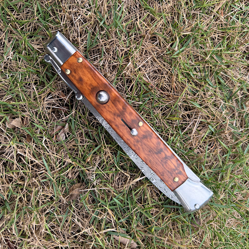 Italy Classical Guardian Plus 11'' AKC OTF AUTO Knife 4.92" Damascus Steel Blade, Wood Handles