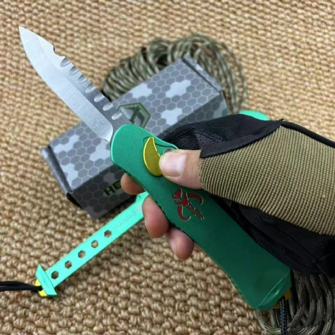 Heretic Knives V3 Bounty hunter OTF AUTO 3.46" M390 Stonewashed Blade, Aviation Aluminum Handles