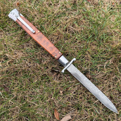 Italy Classical Guardian Plus 11'' AKC OTF AUTO Knife 4.92" Damascus Steel Blade, Wood Handles