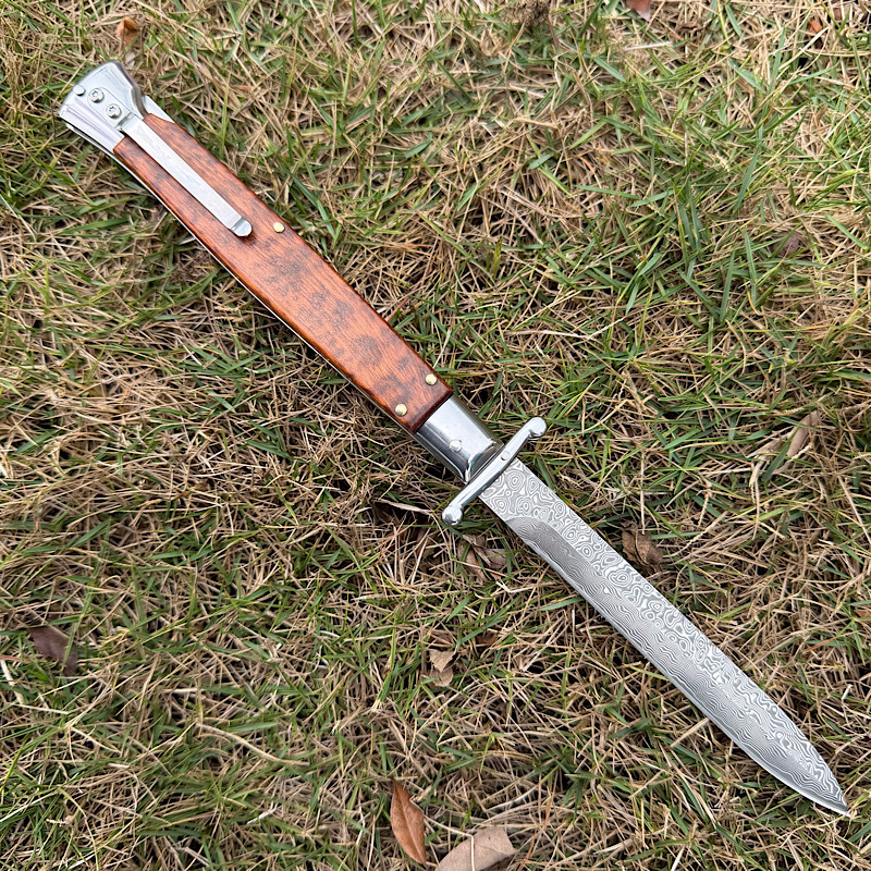 Italy Classical Guardian Plus 11'' AKC OTF AUTO Knife 4.92" Damascus Steel Blade, Wood Handles
