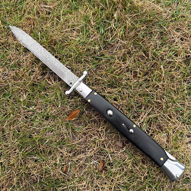 Italy Classical Guardian Plus 11'' AKC OTF AUTO Knife 4.92" Damascus Steel Blade, Wood Handles